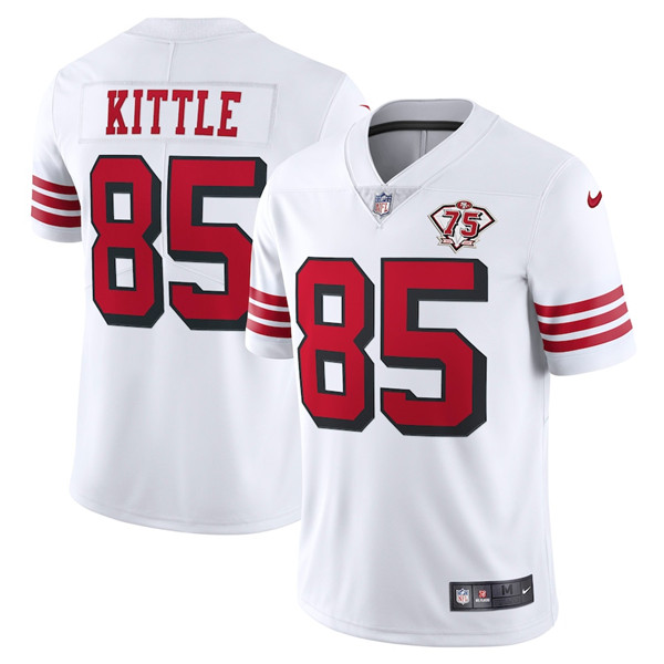 Men's San Francisco 49ers #85 George Kittle 2021 White 75th Anniversary Vapor Untouchable Limited Stitched Jersey